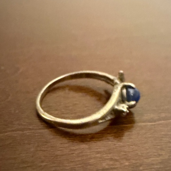 10kt solid white gold 4.6mm blue star sapphire natural diamond leaf ring sz 6.5 - Picture 8 of 13